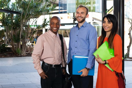 Campus students group holding folders