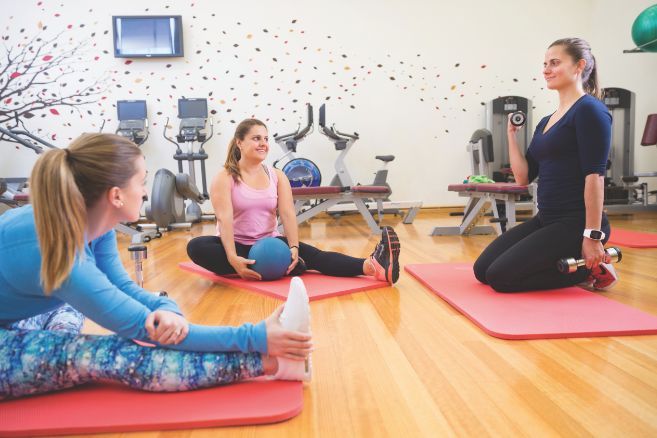 Campus group of females exercising