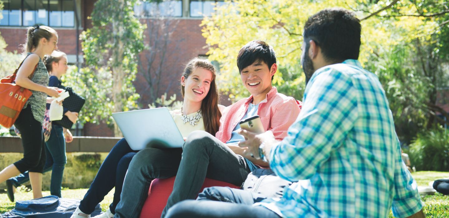 Campus group on bean bags talking