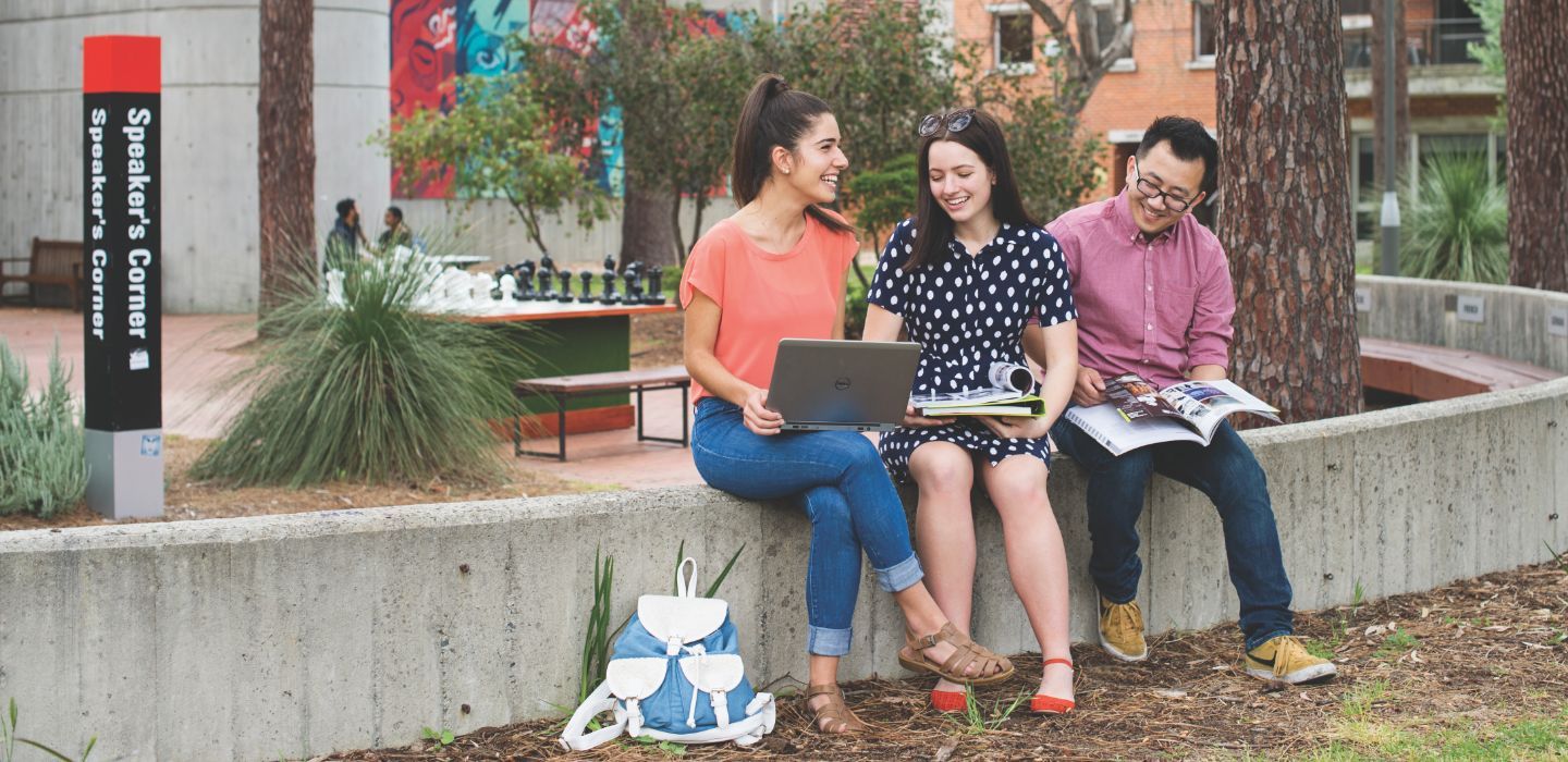 Campus group sitting and studying