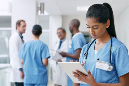 Off campus female nurse working