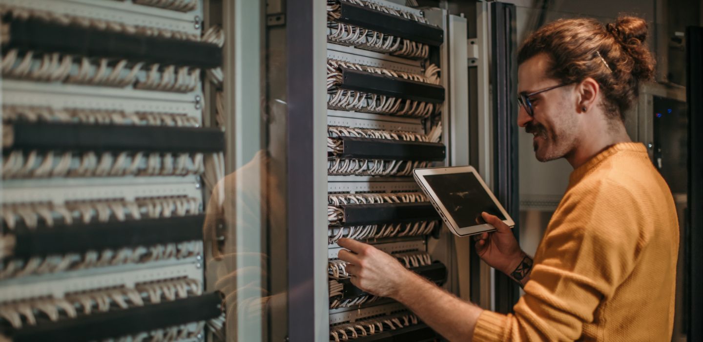 Off campus male working on server